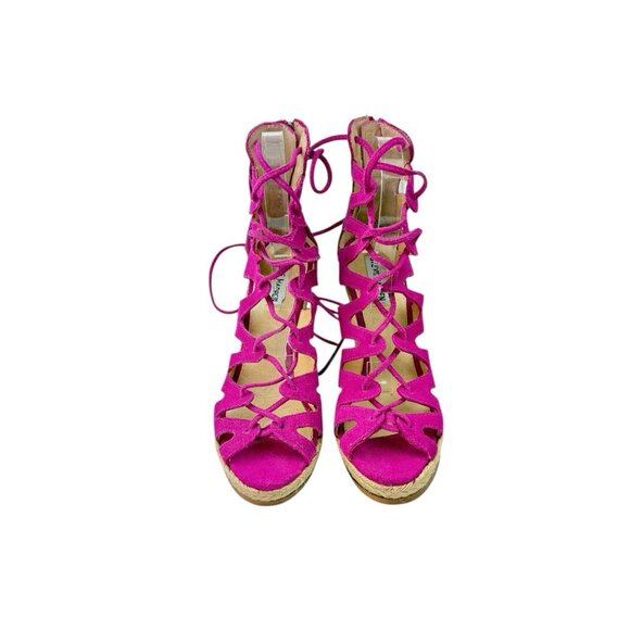 *Steve Madden Theea Gladiator Espadrille Wedge Heels Womens 8 Barbiecore Pink - Picture 4 of 13